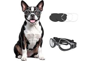 Enjoying Dog Goggles for Small to Medium Dogs, with Replaceable Lenses, UV Protection Pet Sunglasses Adjustable Nose Bridge, Elastic Straps