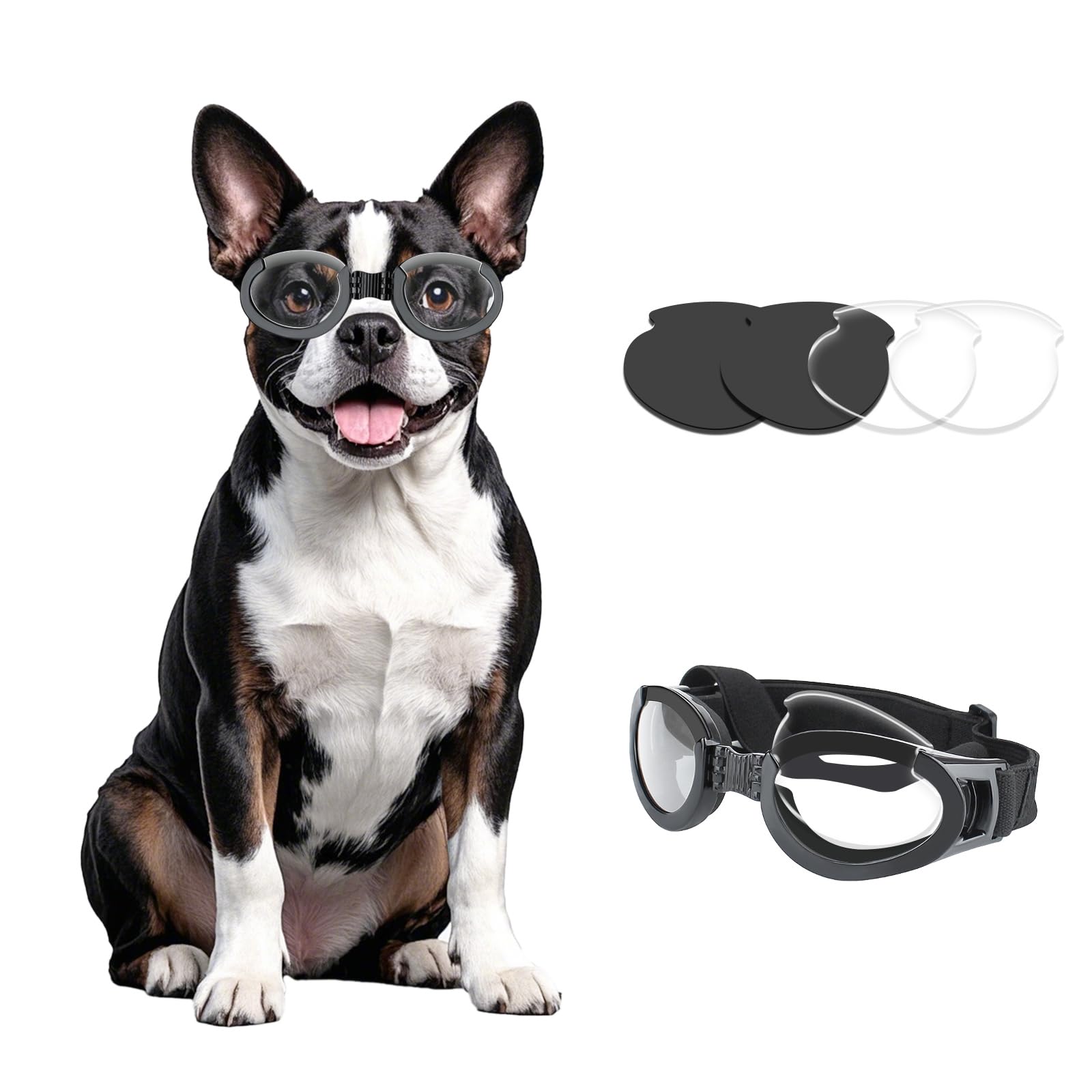 Photo 1 of Enjoying Dog Goggles for Small to Medium Dogs, with Replaceable Lenses, UV Protection Pet Sunglasses Adjustable Nose Bridge, Elastic Straps
