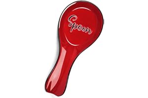 HAKSEN Ceramic Spoon Rest, Large Spoon Holder for Stove Top 9.5 Inch Red Utensil Rest for Kitchen Counter Ladle Spatula