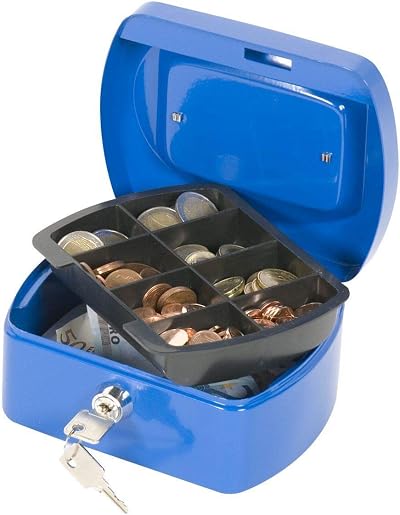 Q-Connect Small Cash Box Blue 155x75x120mm Metal Lockable with Keys