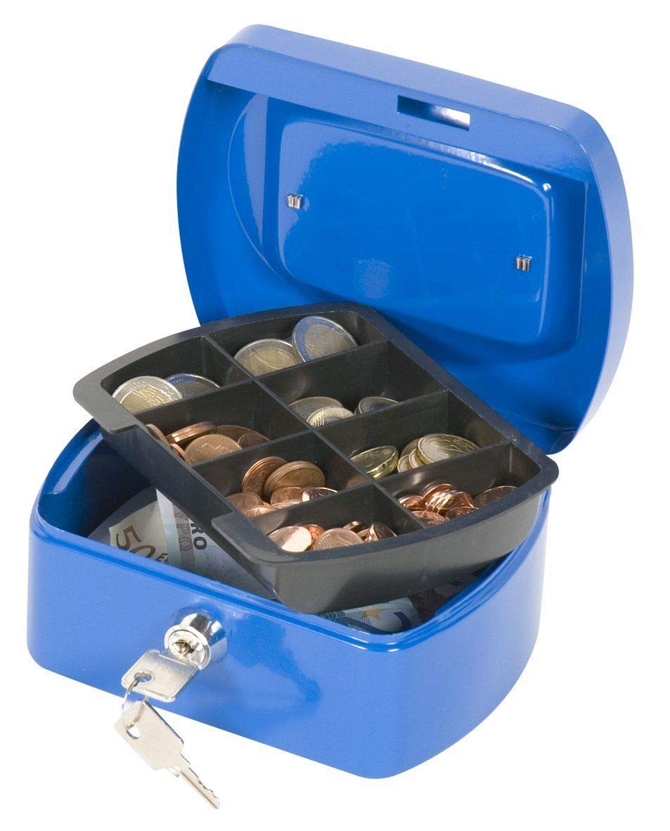 Cash Box Q-CONNECT Small 155x75x120mm Blue/Office Equipment/Type-Small/Shape-Rounded/Material-Metal/Colour-Blue/Dimensions (mm)-155x75x120