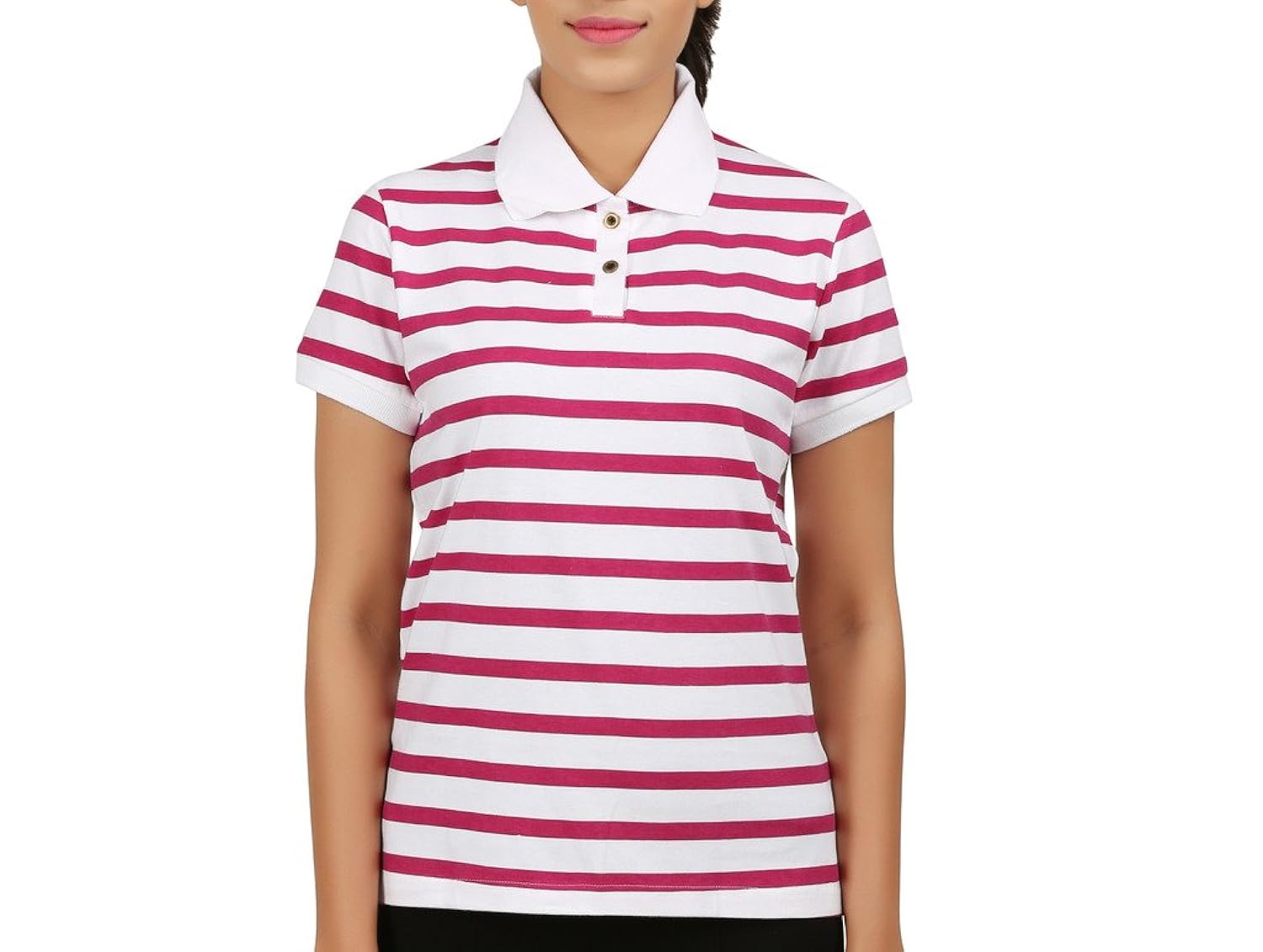 clifton womens small stripes half sleeve collar polo t-shirt-meganta