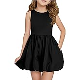 Haloumoning Girls Summer Sleeveless Bubble Dress Kids Cute Crew Neck Tank Mini Dresses with Pockets 5-14 Years