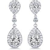 SELOVO Elegant Prong Teardrop Cubic Zirconia Vintage Style Party Bridal Pierced Dangle Earrings
