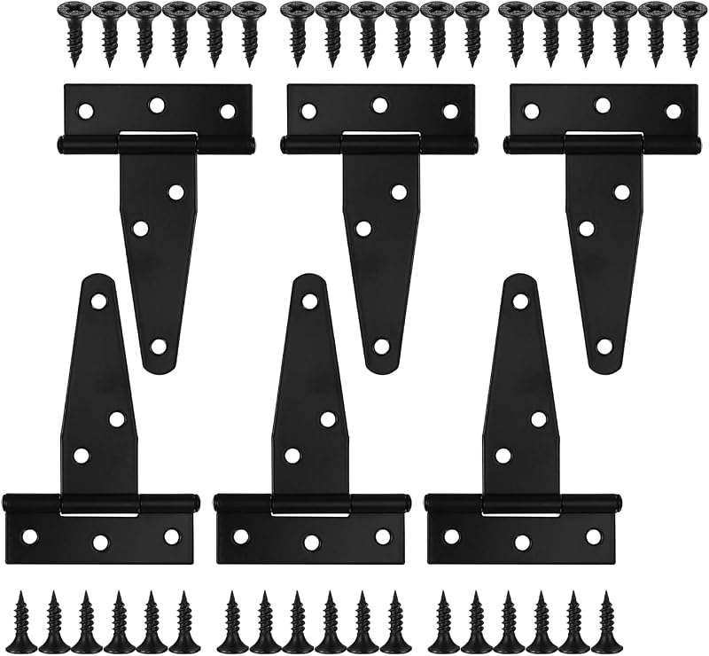 XiangJunly 6 Pcs 3 Inch Heavy Duty Black T Hinges for Gates Fences Barn Shed