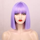 ENTRANCED STYLES Lavender Purple Bob Wig Colorful Wigs Heat Resistant Fiber Synthetic Wigs Straight Hair With Bangs for Women Daily Use Halloween Cosplay Wig