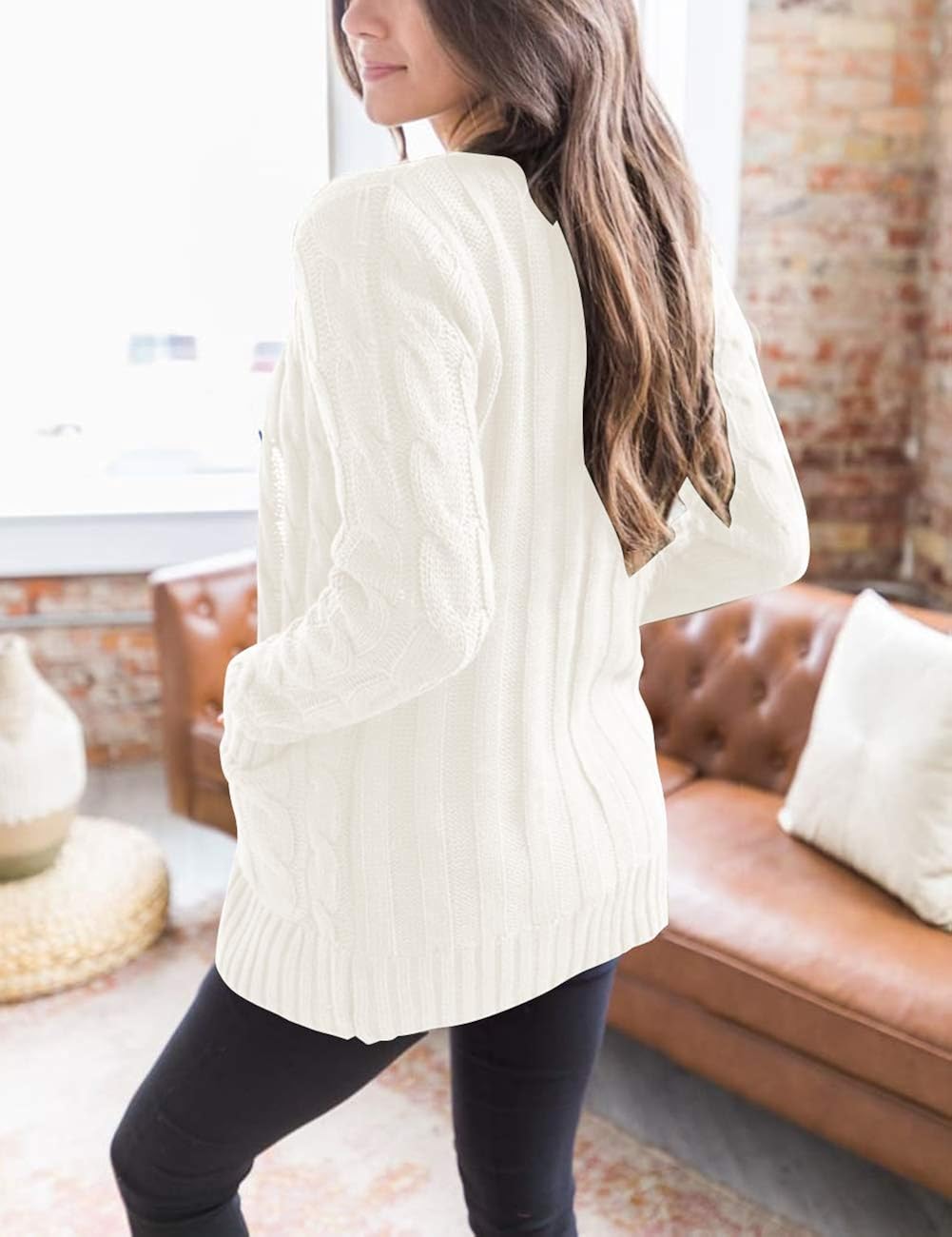 MEROKEETY Women's Long Sleeve Cable Knit Sweater Open Front Cardigan Button Loose Outerwear at  Women’s Clothing store