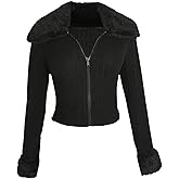 WDIRARA Women's Plus Size Fuzzy Zip Up Jacket Faux Fur Collared Long Sleeve Knit Outerwear