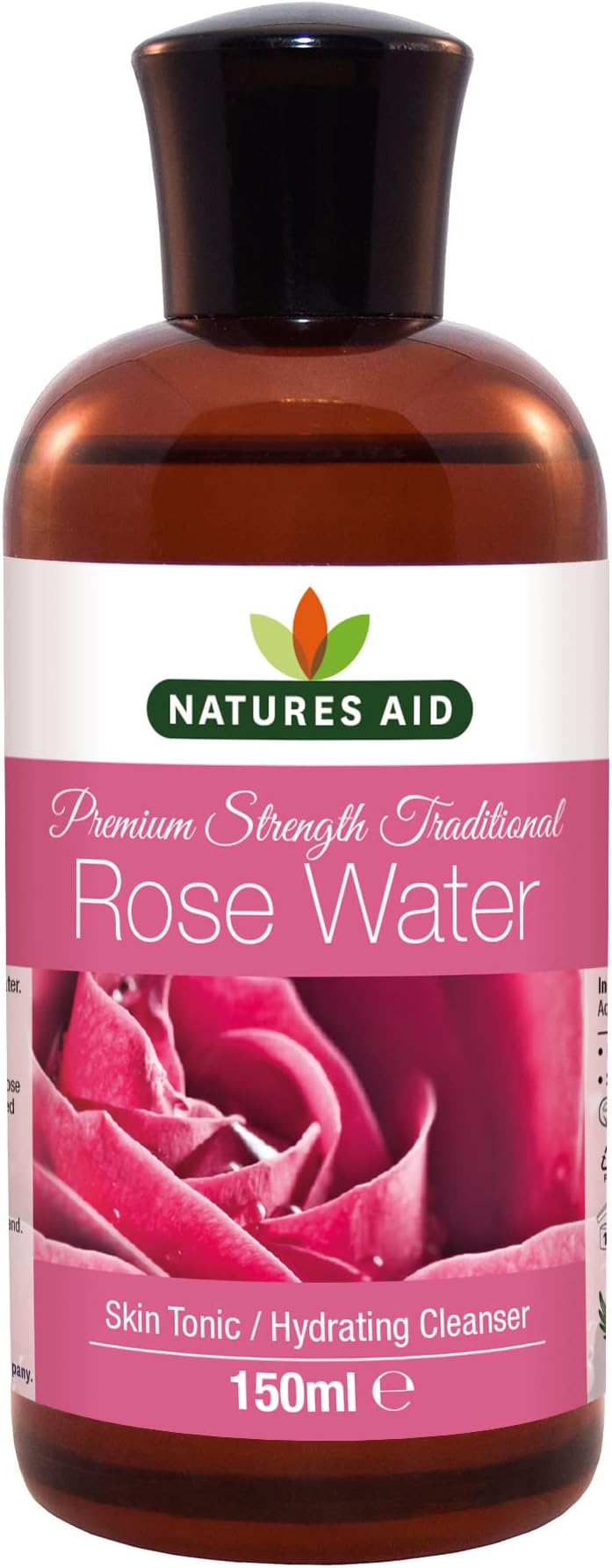 Natures Aid Rose Water 150ml - Premium Strength Natural Skincare Tonic Vegan