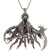 Grim Reaper Santa Muerte Necklace Stainless Steel Punk Gothic Skull Sickle Pendant Necklace for Women Men Halloween Jewelry Creativity Gift