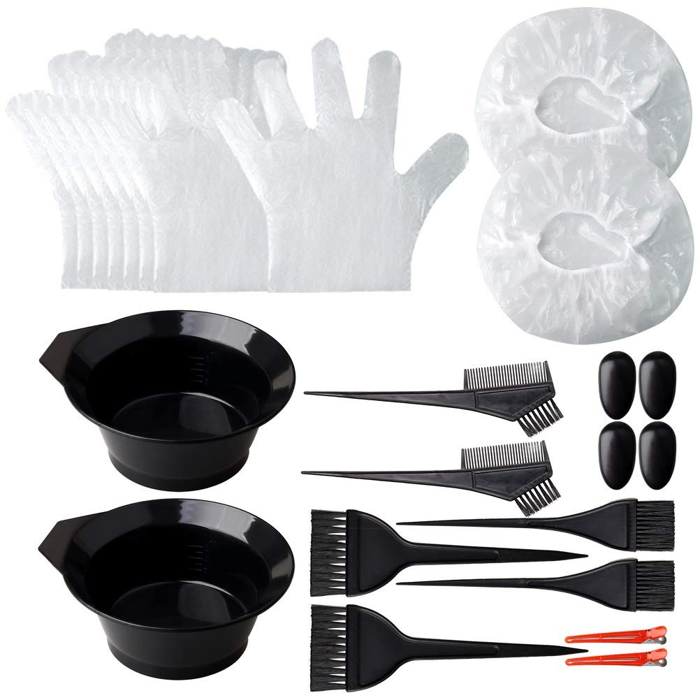 Pengxiaomei Hair Dye Coloring Kit, 26pcs Hair Dyeing DIY Tool Hair Tinting Bowl Dye Brush Disposable Gloves Cape Ear Cover for Salon and Home Use Hair Coloring : Beauty