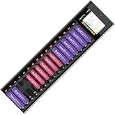 LIMETA 16 Bay AA AAA Rechargeable Batteries Charger Multiple Fast Charger Station for High-Capacity Battery Packs Compatible with Nimh Nicd Nizn Analyse & Refresh