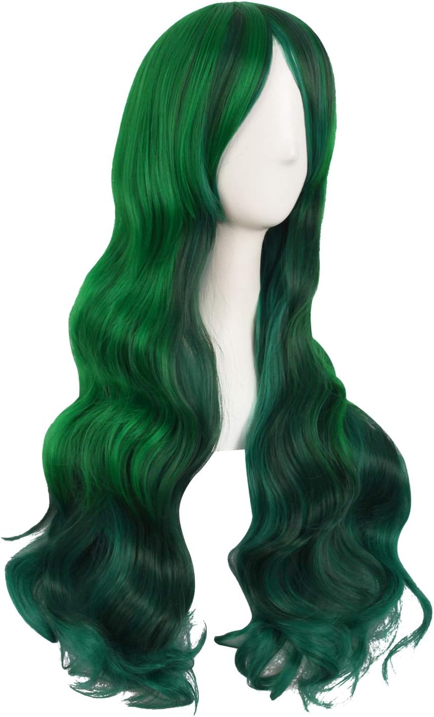 MapofBeauty 28 Inch/70cm Beautiful Long Wavy Harajuku Style Cosplay Wig (Lake Green/Grass Green), 28 inch (Pack of 1) - Image 3