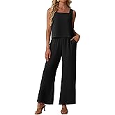 Lepunuo Women Summer 2 Piece Sets Square Neck Sleeveless Crop Tops Wide Leg Pants Matching Sets Travel Vacation Outfits