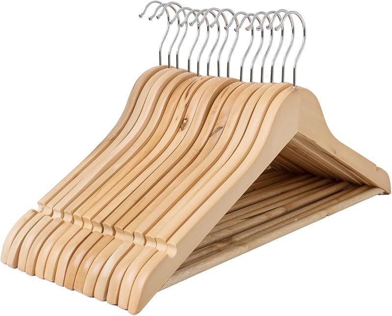 BARGAIN FACTORY Wooden Hangers 360 Rotatable Hook Round Bar Notches Pack of 20