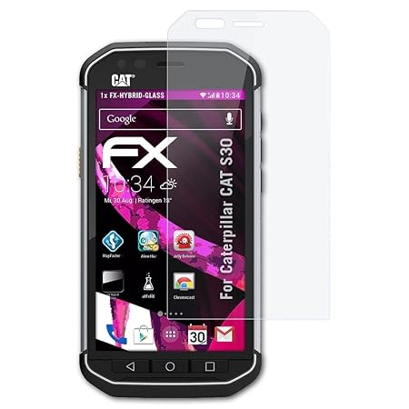 atFolix Glasfolie kompatibel mit Caterpillar CAT S30 Panzerfolie, 9H Hybrid-Glass FX Schutzpanzer Folie
