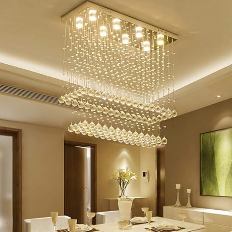 Noxarte Rectangular Crystal Chandelier K9 Crystal Ball Ceiling