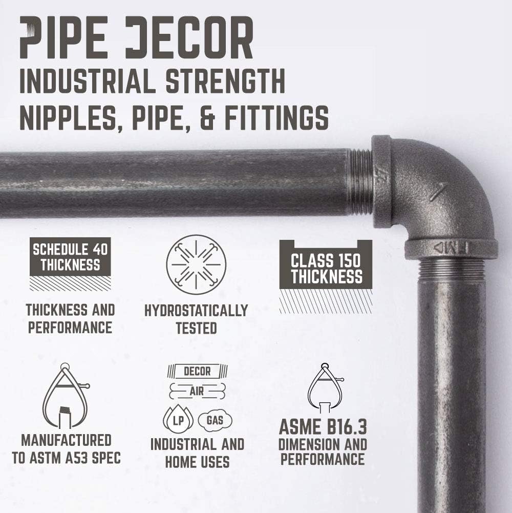 PIPE DÉCOR Industrial Pipe Shelf Brackets 4 Pack, Authentic Pipe Plumbing Fittings and Pieces, Wall Mounted Double Flange Floating Shelves, Rustic Bracket Set for Vintage Shelving Decor (8 Inch): Kitchen & Dining