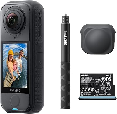 X4 Air Black Graphite, câmara 8K de resolução 360°, bengala invisível para selfies, com proteção contra o vento integrada, gravação de close-up e de fundo, objetivas intercambiáveis, kit inicial