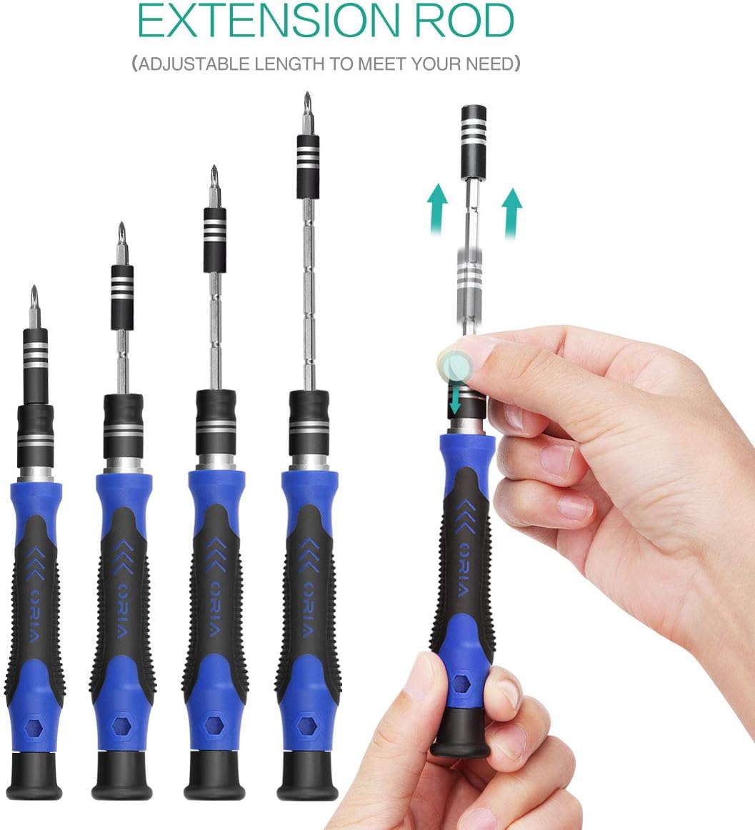 ORIA Precision Screwdriver Kit, 60 in 1 with 56 Bits Screwdriver Set, Magnetic Driver Kit with Flexible Shaft, Extension Rod for Mobile Phone, Smartphone, Game Console, Tablet, PC, Blue - - 