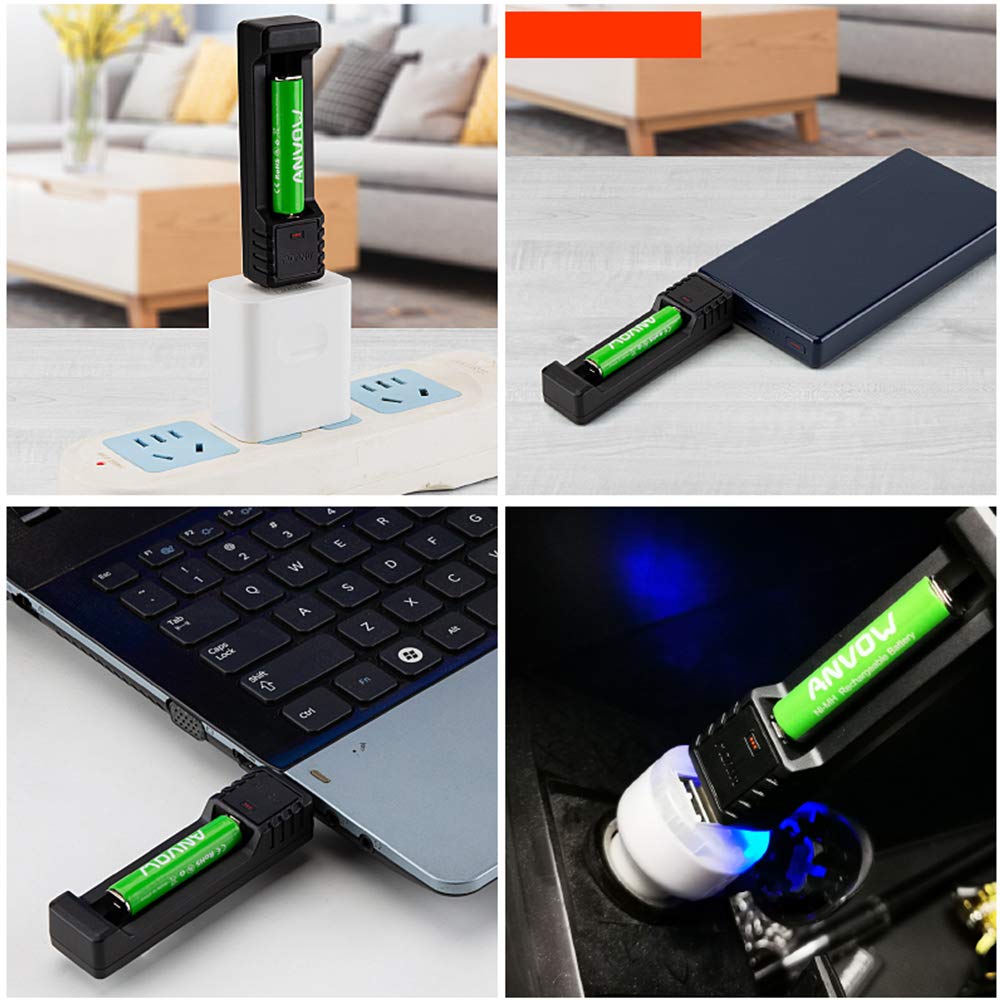 ANVOW Smart AAAA Battery Charger with 2 Counts Rechargeable AAAA Batteries - Ni-MH 1.2V 400mAh 1200 Cycles Surface Pen Active Stylus Rechargables Battery