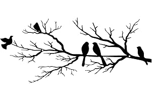 ESTART Metal Birds Wall Art, Metal Vivid Birds on Branch Silhouette Wall Decor Black Leaves with Bird Outdoor Hanging Wall Sc