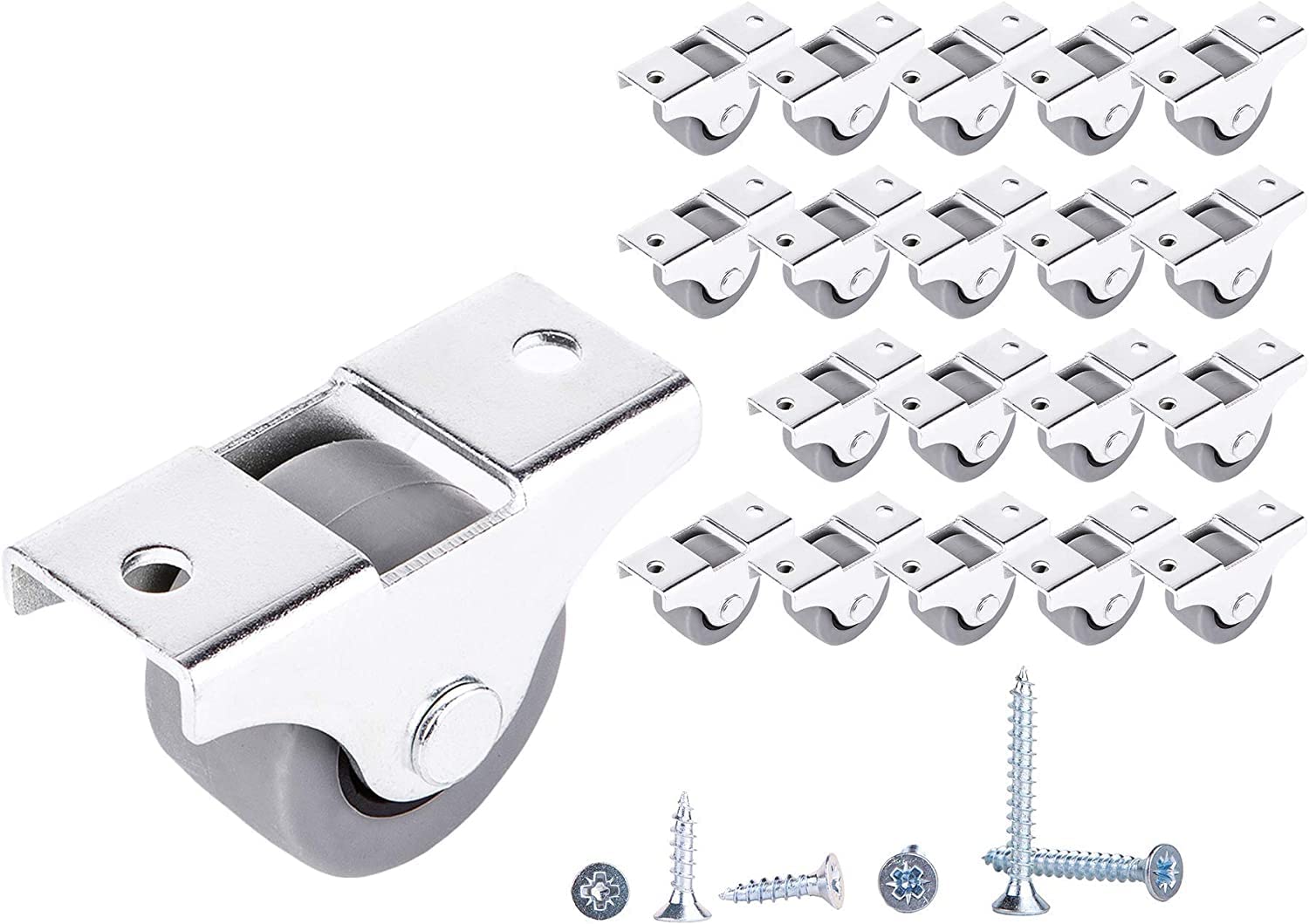 SKIR'CO (Pack of 20 pcs) Small 25 mm Furniture Castors, Rubber Wheels, Non-Swivel, Fixed Casters, One-Way Direction, Screws Included (20)