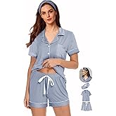 WJing Yi Jia Womens 3Pcs Pajama Sets Soft Pajamas Set Button Down Sleepwear Knitted Pjs XS-XXL Pj Lounge Set Bride Nightwear