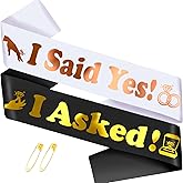 SKJIAYEE 'I Asked !' & 'I Said Yes !' - Groom & Bride Sash Kit, Gold Glitter Bachelor & Bachelorette Party Sash for Wedding Bridal Shower Decorations & Engagement Gifts (Black, White)