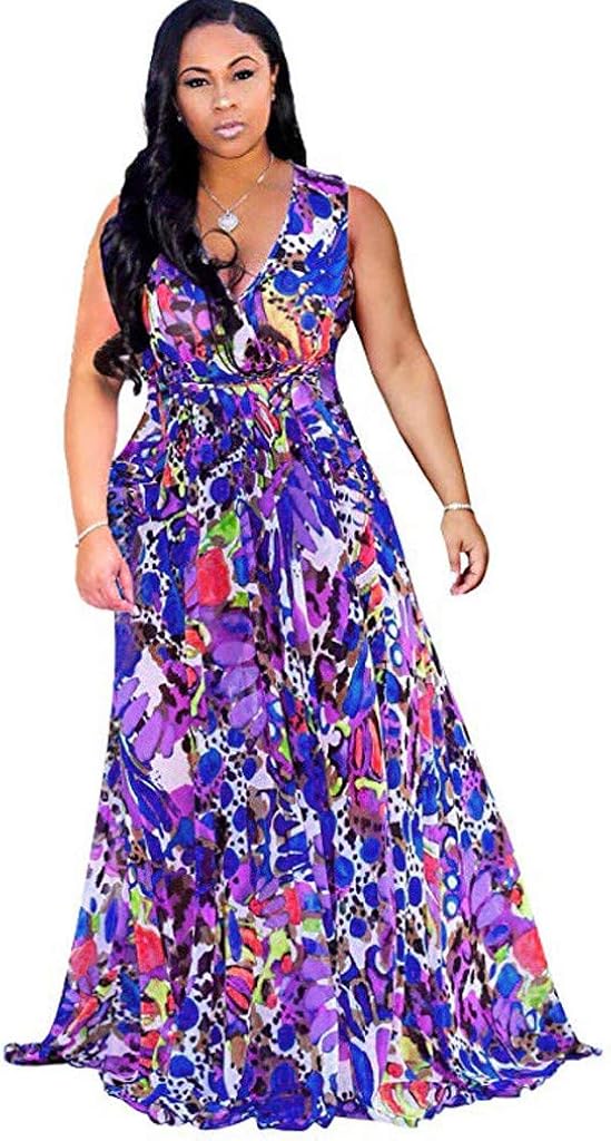 Amhomely Women's Boho Button Up Split Floral Print Flowy Party Dress