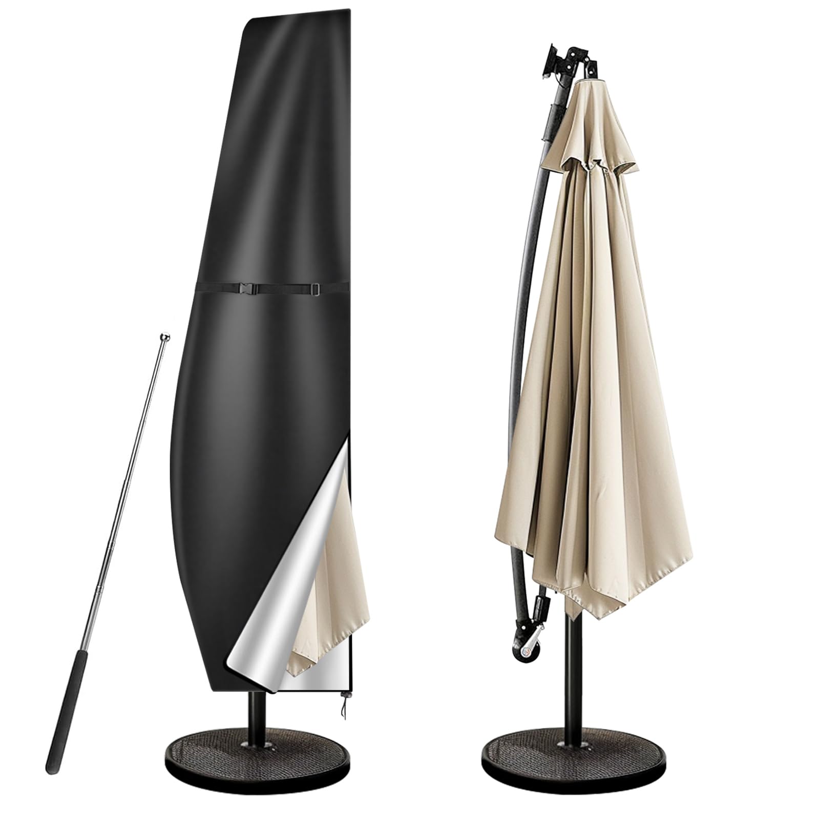 wiipara Parasol Cover with Rod, Parasol Protective Cover fit for Waterproof UV-Block Windproof Large Umbrella Cover with Zip and Storage Bag for Garden Outdoor (Black, 265x40x70/50(bottom) cm) — image 1