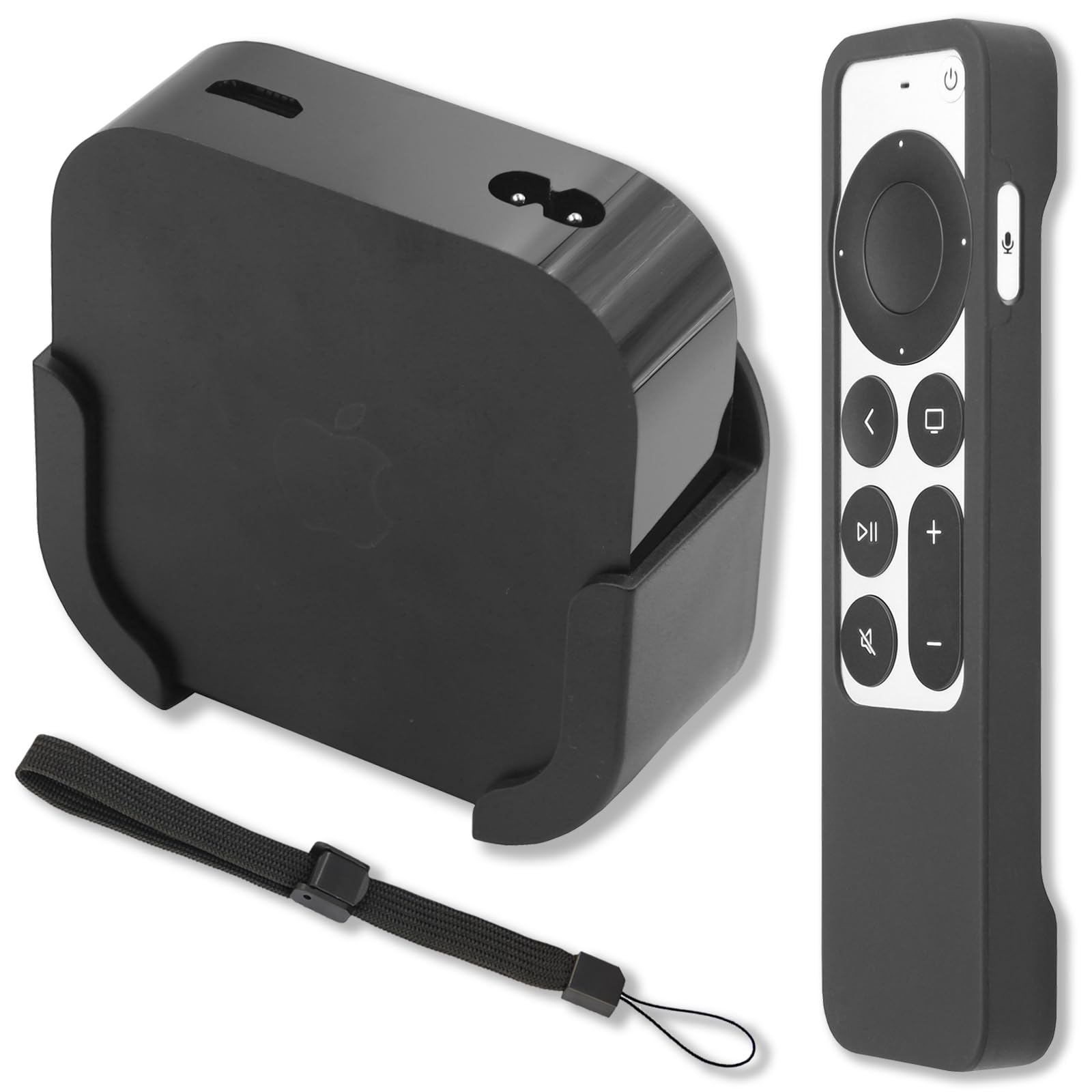 Pinowu TV Mount Compatible with 2022 Apple TV 4K, Wall Mount Bracket Holder with Black Silicone Remote Protective Case