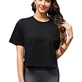 Women Workout Crop Top T-Shirt 100% Cotton Drop Shoulder Half Sleeve Oversized Yoga Running Cropped Loose Tee