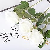 Tumhorn White Fake Roses Artificial Flowers 10 Pcs Real Touch Silk Faux Roses with Long Stems for Home Wedding Hotel Office Centerpiece Decor