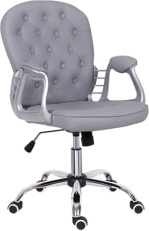 Grey Desk Chair Leather Office Chair With Armrest Ergonomic Mid Back Computer Chair With Rocking Function Adjustable Height Home Office Swivel Chair Amazon Co Uk Kitchen Home