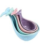 Fecihor Whale Shaped Stoneware Measuring Cup Set with Handles, Multicolor