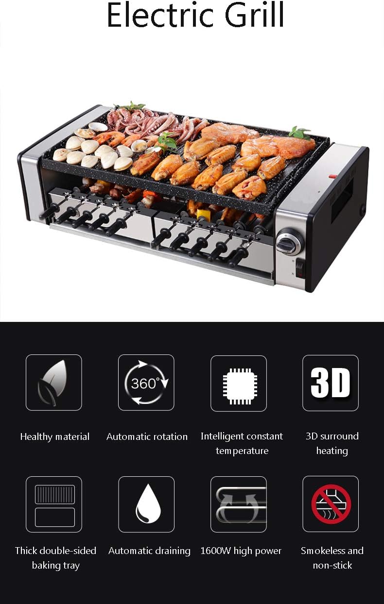 review WXJHA Smoke-Free Non Stick Electric Baking Pan Household Electric Grill Skewers Household Machine Barbecue Grill BBQ Tools Teppanyaki Grilled Meat