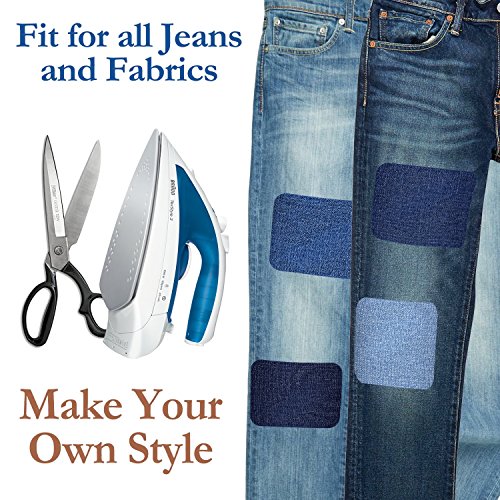 Muscccm 15 Pcs 5 Colors Iron On Sew On Denim Patches For DIY Clothing Jeans Jackets Bags Iron-on Repair Kit 3 Size (5 x 5 Inch, 3 x 3 Inch, 3 x 2 Inch)
