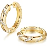 ELEBEST 14K Gold Hoops Earrings for Women Thick Huggie Hoop Earrings Shining Cubic Zirconia Hoop Earring Small Hoops Gold Jewelry for Womens 25mm