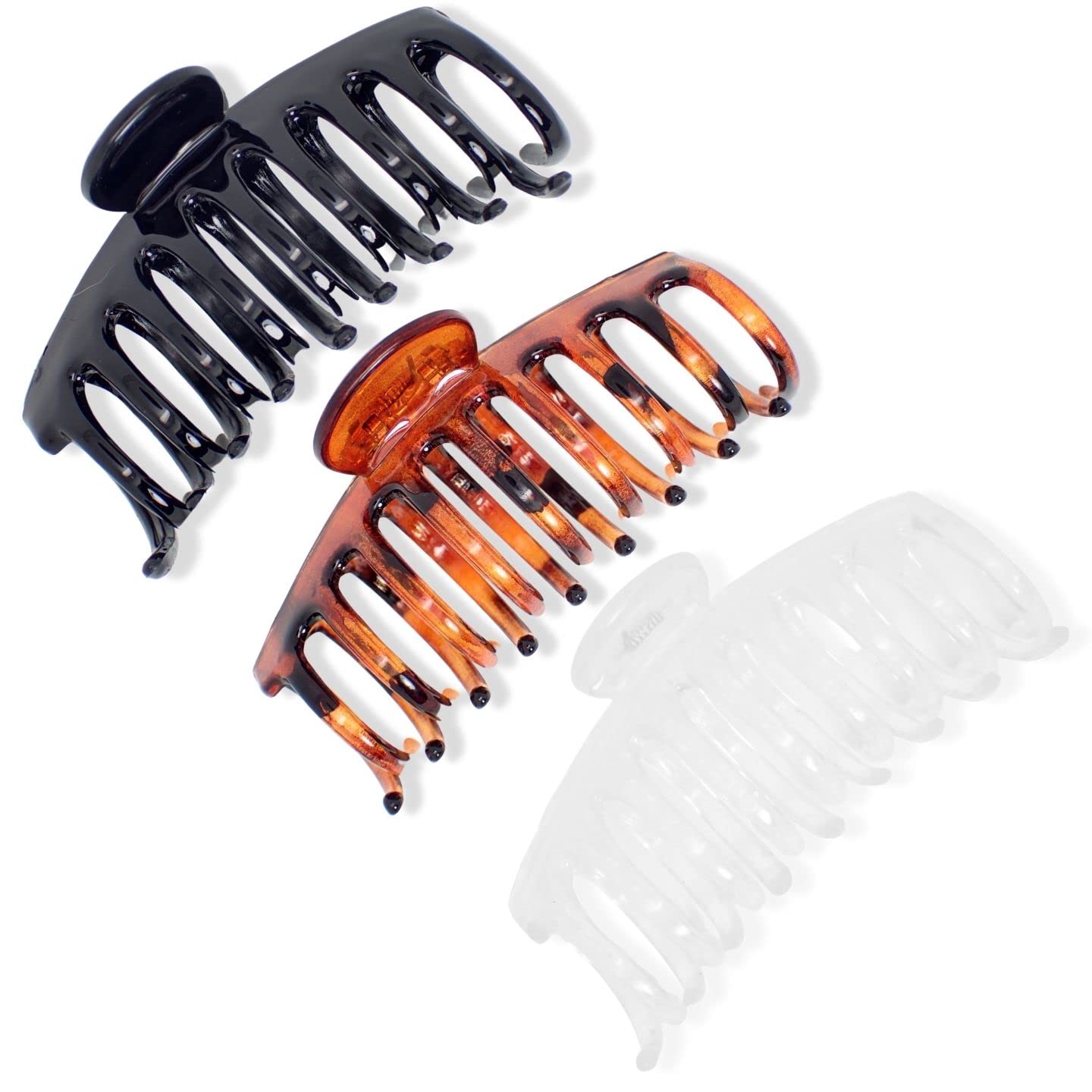 Topkids Accessories 9cm/3.5" Hair Claw Clips for Women and Girls, Hair Clips Women Hair Claws Hair Accessories for Women Large Claw Clip Hair Clips for Girls (Black + Tort Brown + Clear)