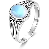 OUTANG Moonstone Rings for Women 925 Sterling Silver Vintage Oval Moonstone Ring Ladies Jewelry Gifts