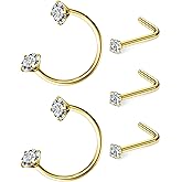 Hoeudjo 18G Horseshoe Nose Ring Surgical Steel Nose Hoops for Women Nose Studs 2MM Clear Crystal Nostril Ring Body Piercing Jewelry for Women Men