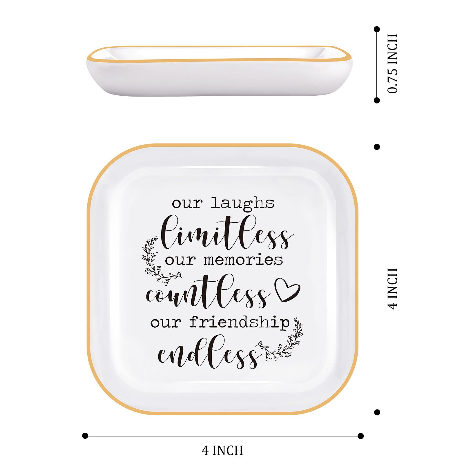 PUDDING CABIN Friendship Gifts for Women Friends Ring Dish Our Laughs Limitless, Memories Countless, Friendship Endless! -Gifts for Friends Female Birthday Gifts for Women Bridal Shower