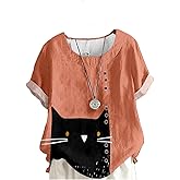 domirica Flower Bird Printed Loose Boho Shirts Women Plus Size Summer Crew Neck Short Sleeve Blouses