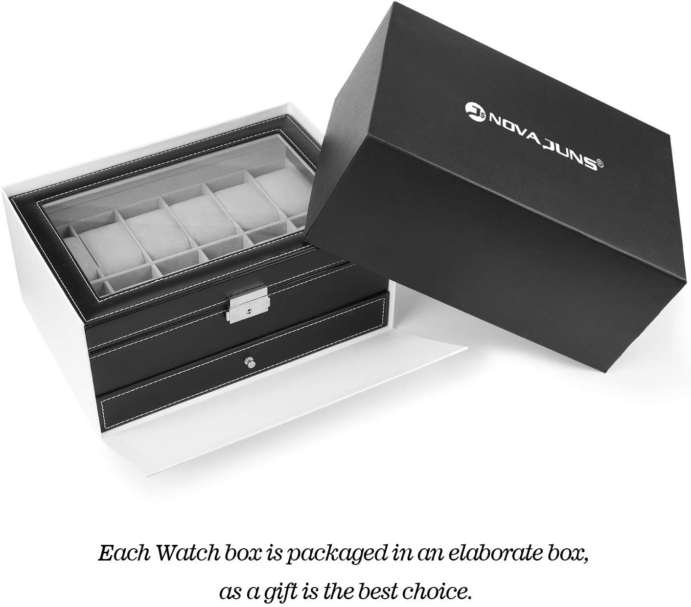 Watch Box, 12 Slots PU Leather Case Organizer with Jewelry Drawer for Storage and Display: Home Improvement