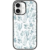 CASETiFY Impact iPhone 17 Case [Slim/Compatible with Magsafe / 8.2 ft. 4X Military Grade Drop Protection] - Elegant Pastel Blue Vintage Butterfly Floral - Clear Black