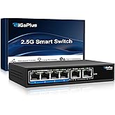 6 Ports 10Gb Unmanaged Ethernet Switch with 4*2.5G Base-T Ports, 2*10G RJ45 Ports. 60Gbps Switching Capacity, GiGaPlus 10Gbps