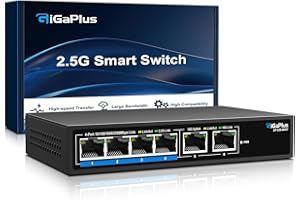 6 Ports 10Gb Unmanaged Ethernet Switch with 4*2.5G Base-T Ports, 2*10G RJ45 Ports. 60Gbps Switching Capacity, GiGaPlus 10Gbps