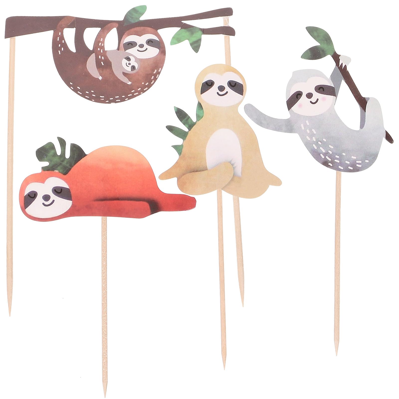 NUOBESTY 4pcs Sloth Cake Toppers Sloth Cake Decorations for Birthday Party Food Fruit Decoration