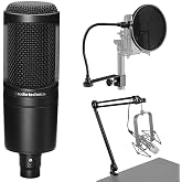 Audio-Technica AT2020 Cardioid Condenser Studio Microphone with XLR Cable Studio Boom Arm Stand and Pop Filter